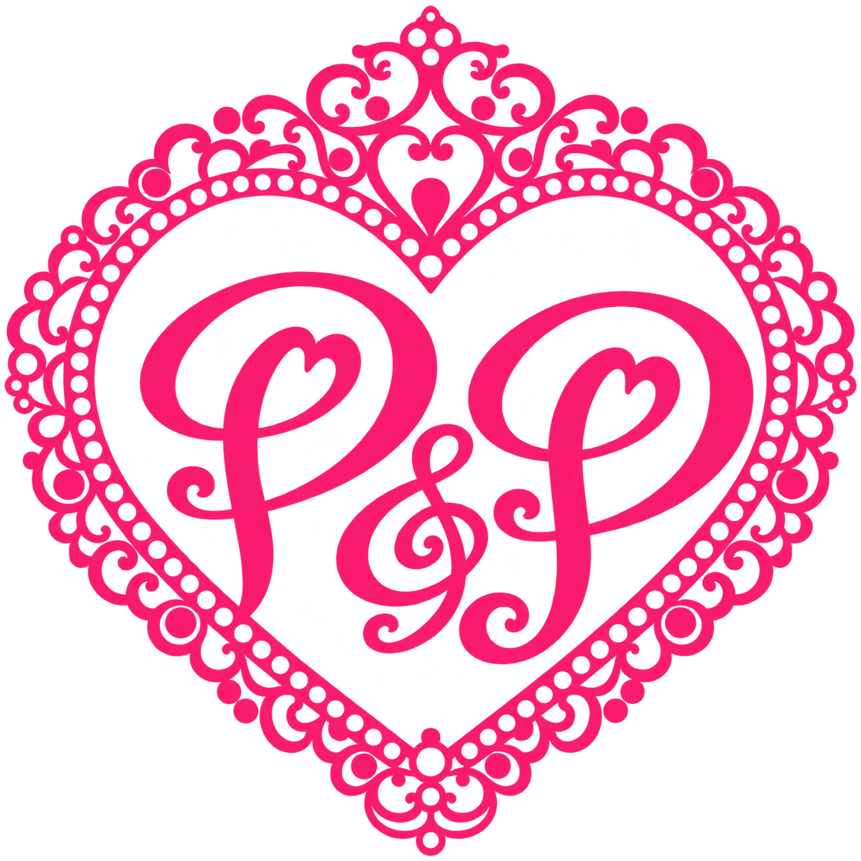 Ornate pink P and P heart emblem of Primped & Proper